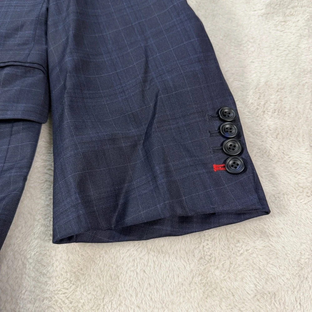 Bespoke Loro Piana Australis S150s Mens 54L Wool Blazer Navy Plaid Golf Lining